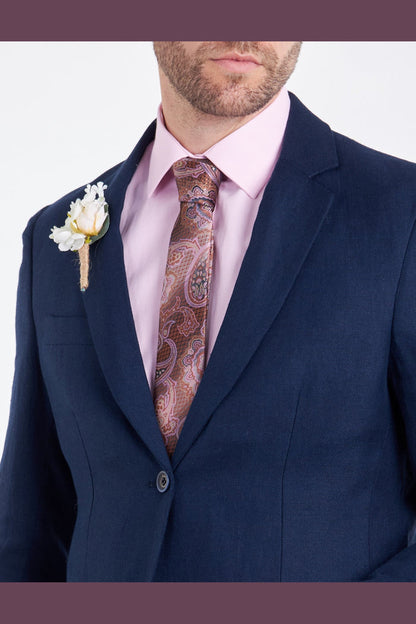 RAY – Navy Blue Pure Linen Tailored Fit Summer Suit