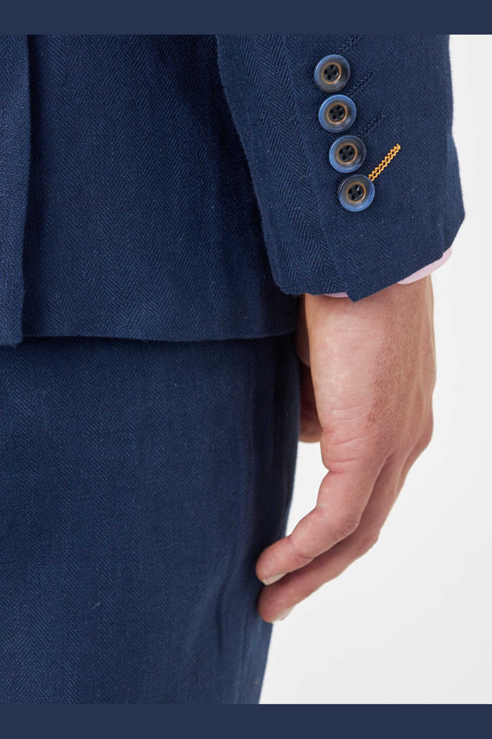 RAY – Navy Blue Pure Linen Tailored Fit Summer Suit