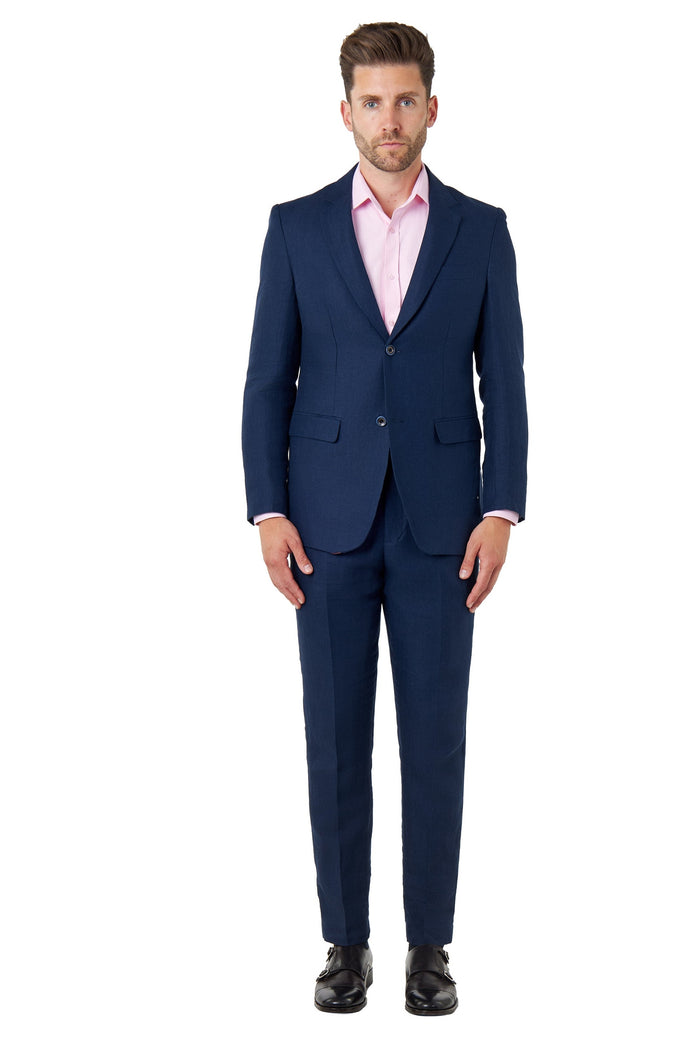 RAY – Navy Blue Pure Linen Tailored Fit Summer Suit