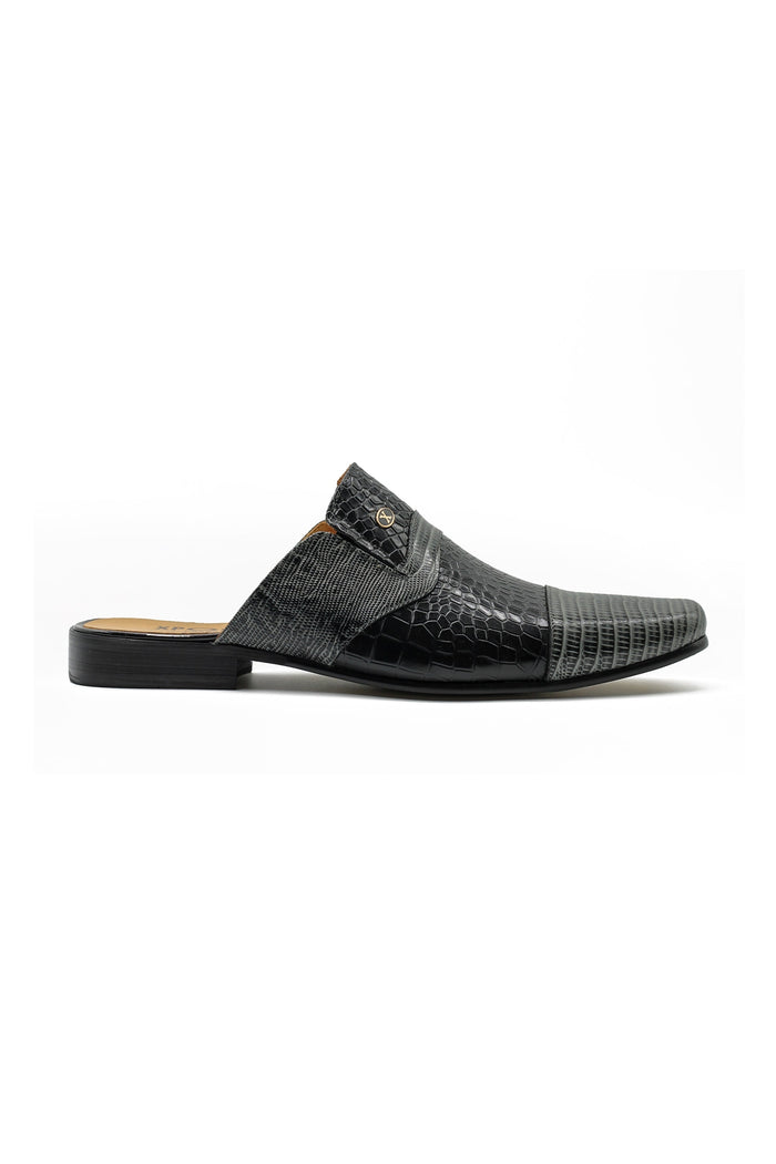 REAL LEATHER BLACK GREY PRINTED HALF SHOE