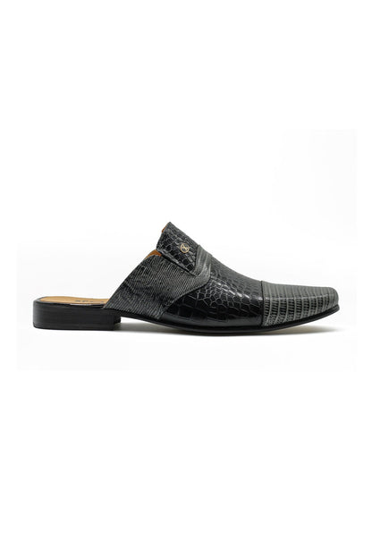REAL LEATHER BLACK GREY PRINTED HALF SHOE