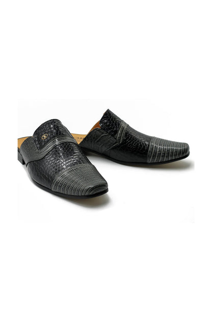 REAL LEATHER BLACK GREY PRINTED HALF SHOE