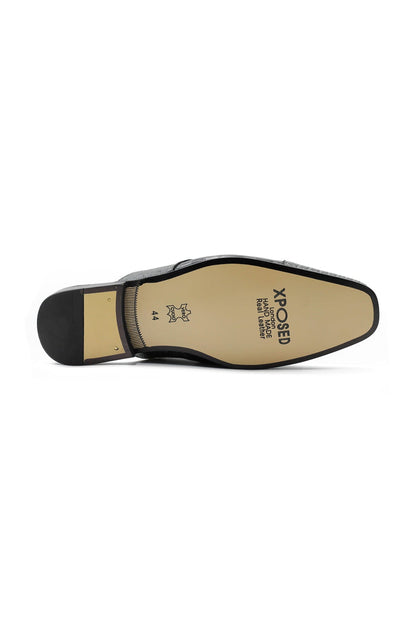 REAL LEATHER BLACK GREY PRINTED HALF SHOE