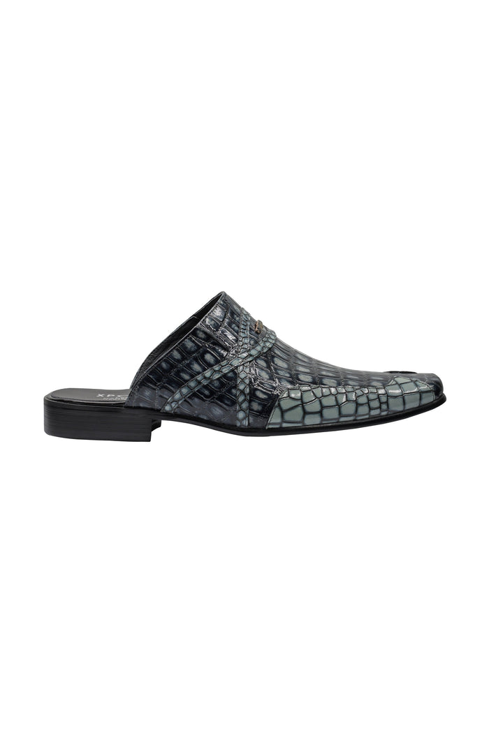 REAL LEATHER BLACK GREY SHINY PRINTED HALF SHOES