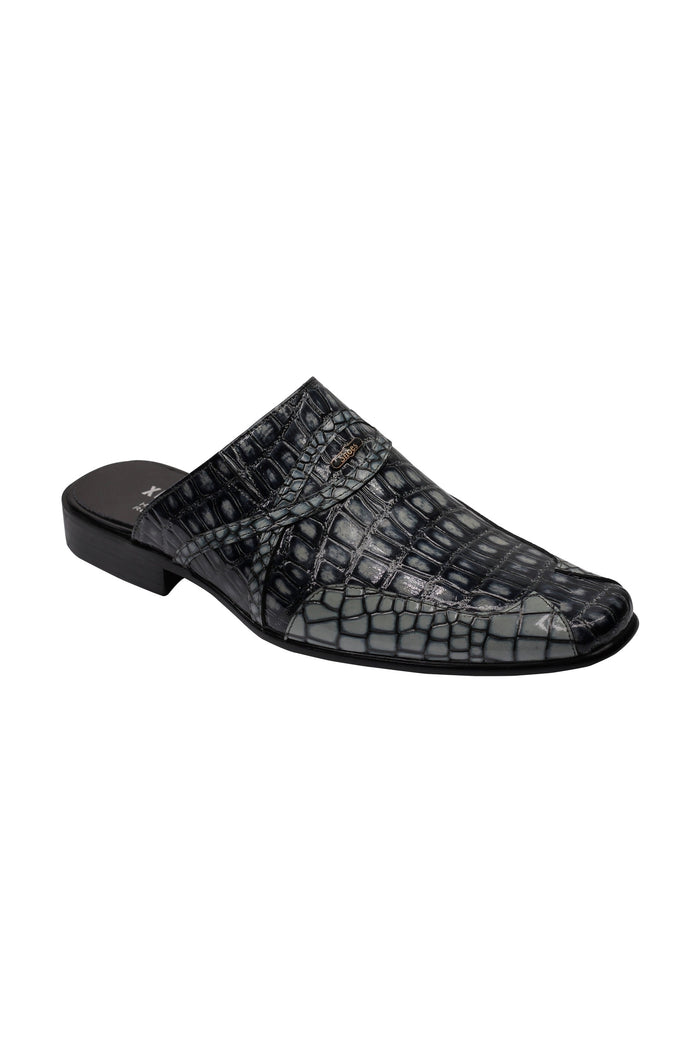 REAL LEATHER BLACK GREY SHINY PRINTED HALF SHOES