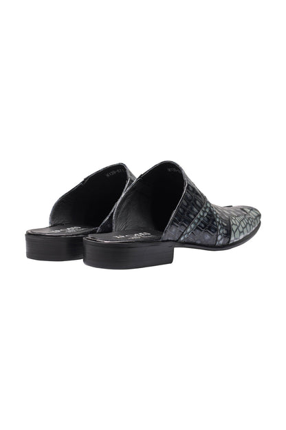 REAL LEATHER BLACK GREY SHINY PRINTED HALF SHOES