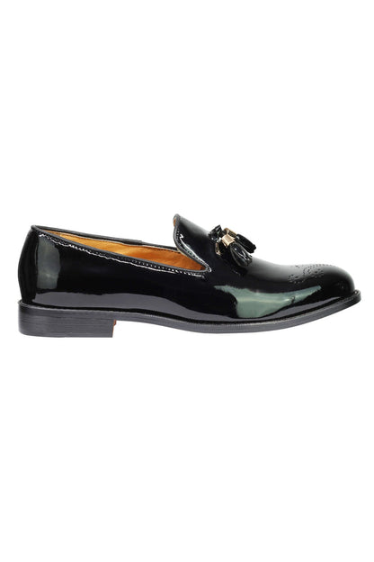 Real Leather Black Patent Tassel Loafers
