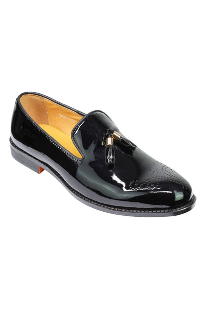 Real Leather Black Patent Tassel Loafers