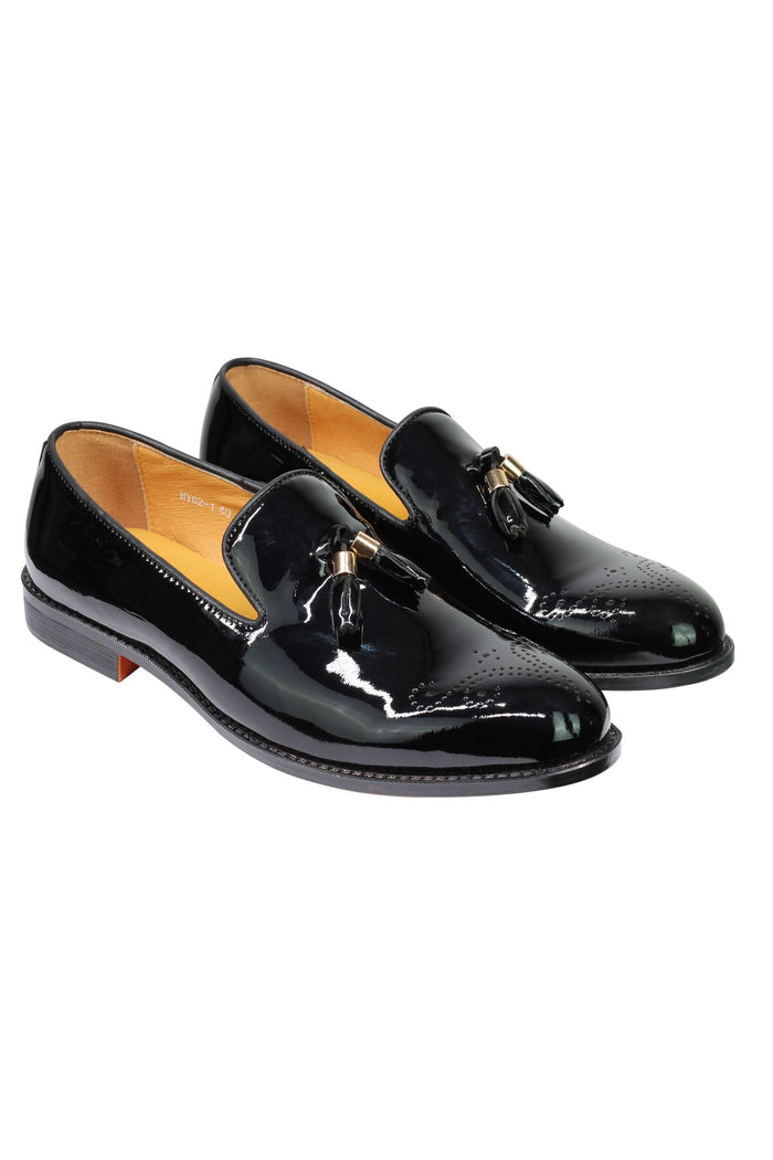 Real Leather Black Patent Tassel Loafers