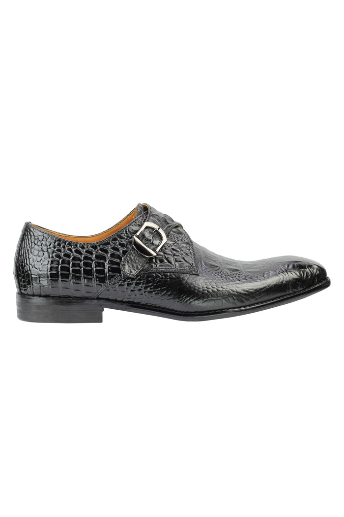 Real Leather Black Print Monk Loafers