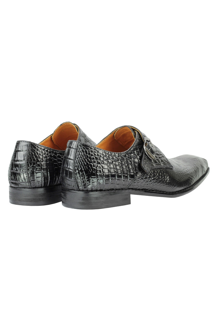Real Leather Black Print Monk Loafers