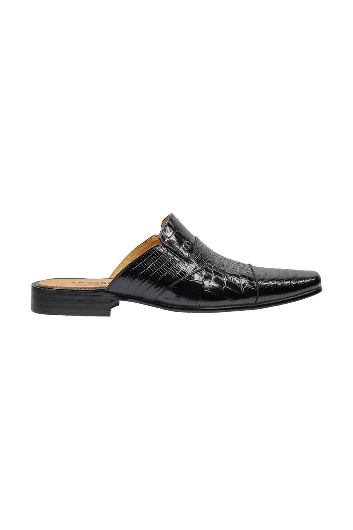 REAL LEATHER BLACK PRINTED HALF SHOE