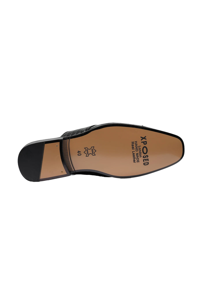 REAL LEATHER BLACK PRINTED HALF SHOE