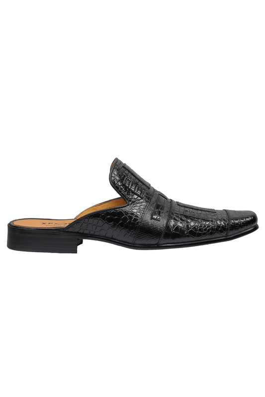 REAL LEATHER BLACK PRINTED HALF SHOES