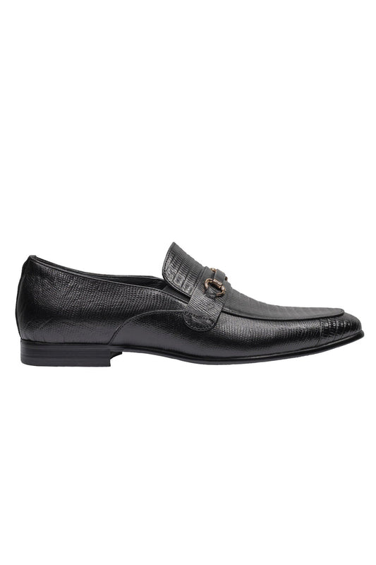 REAL LEATHER BLACK PRINTED SHOES WITH BUCKLE
