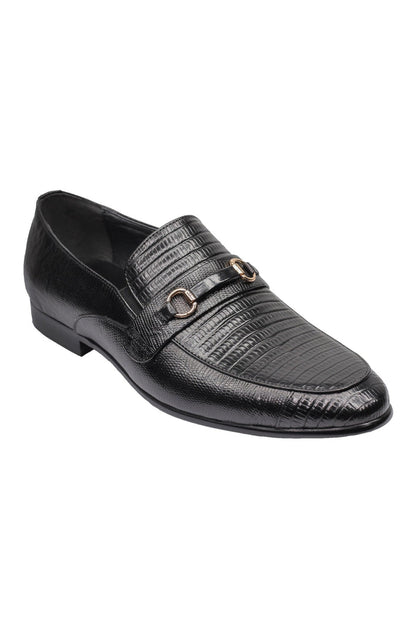REAL LEATHER BLACK PRINTED SHOES WITH BUCKLE