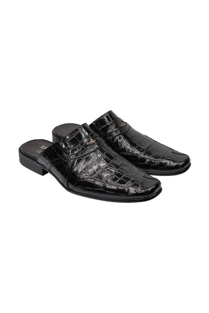 REAL LEATHER BLACK SHINY PRINTED HALF SHOES