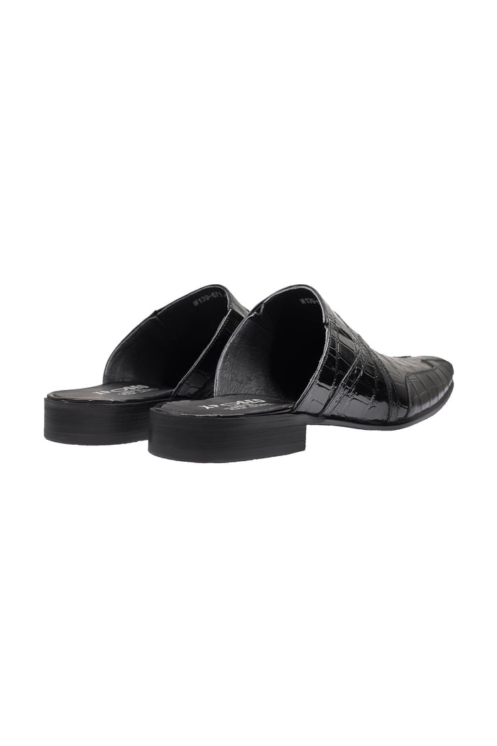 REAL LEATHER BLACK SHINY PRINTED HALF SHOES