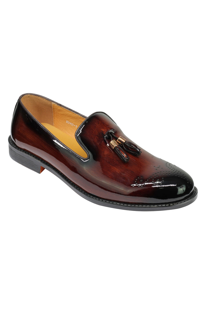 Real Leather Brown Patent Tassel Loafers