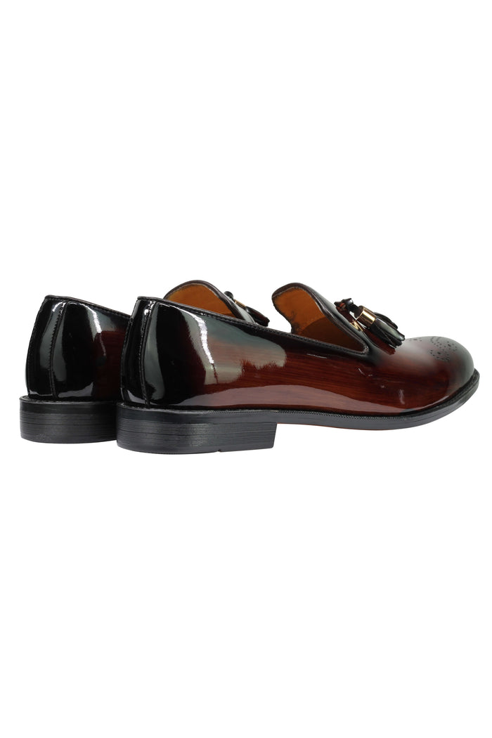Real Leather Brown Patent Tassel Loafers