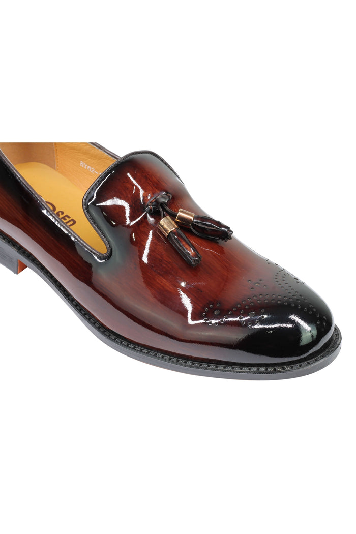 Real Leather Brown Patent Tassel Loafers