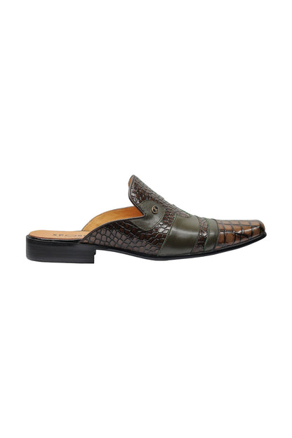 REAL LEATHER BROWN PRINTED HALF SHOE IN GREEN