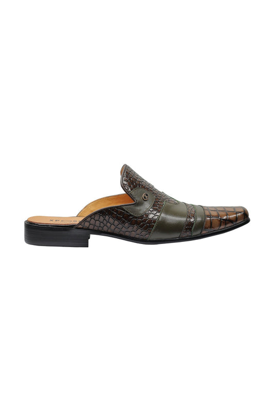 REAL LEATHER BROWN PRINTED HALF SHOE IN GREEN