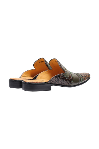 REAL LEATHER BROWN PRINTED HALF SHOE IN GREEN
