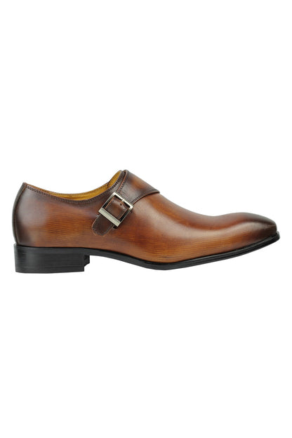 Real Leather Buckle Strap Slip Loafers Brown