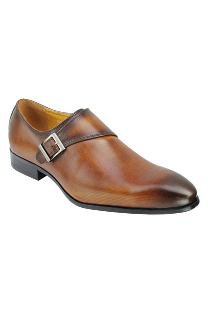Real Leather Buckle Strap Slip Loafers Brown
