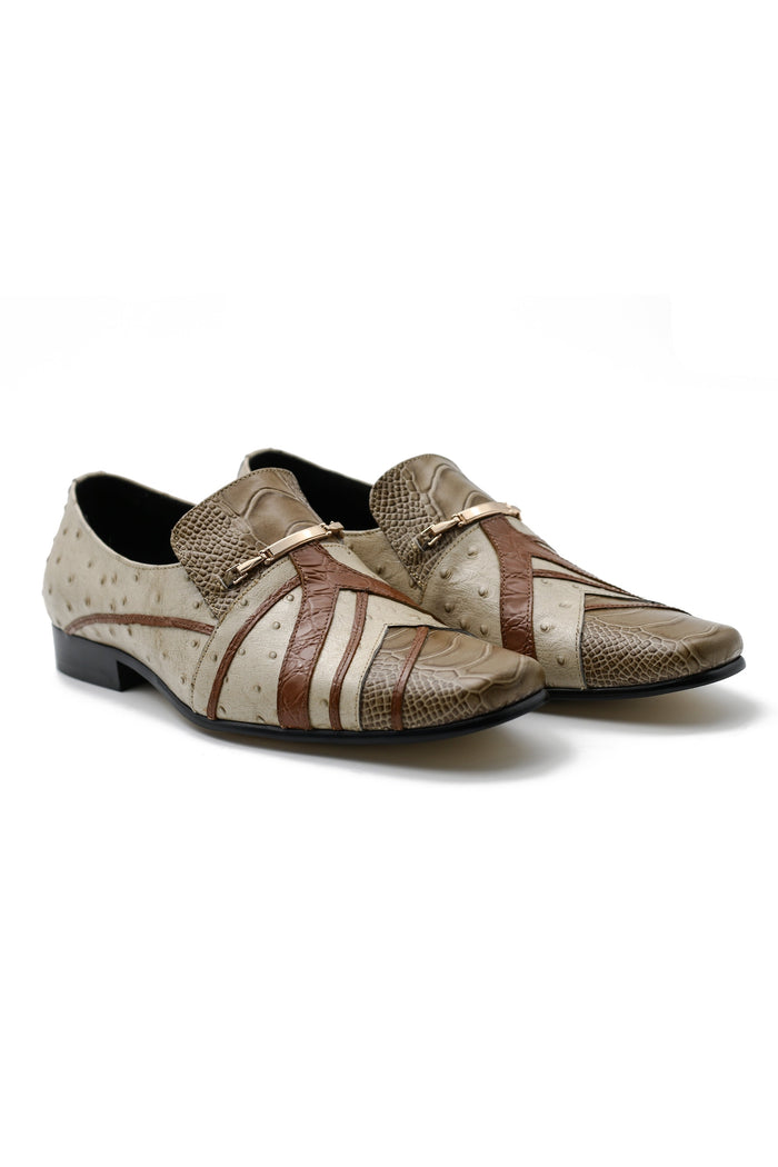 Real Leather Buckled Cream Shoes