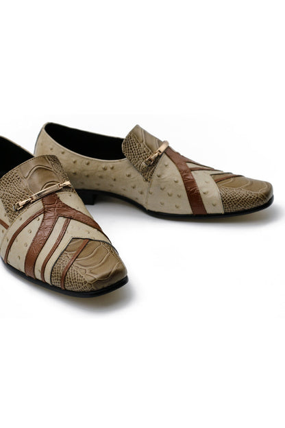 Real Leather Buckled Cream Shoes