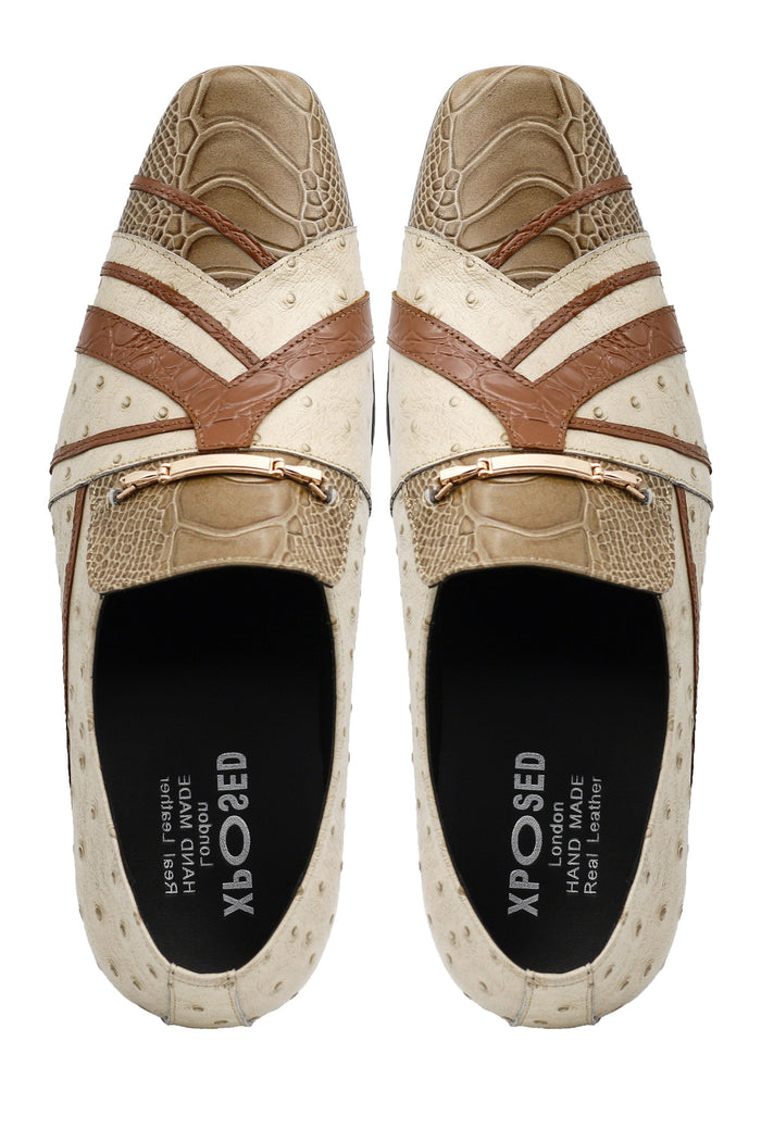 Real Leather Buckled Cream Shoes