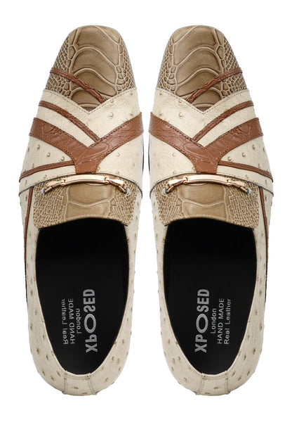 Real Leather Buckled Cream Shoes