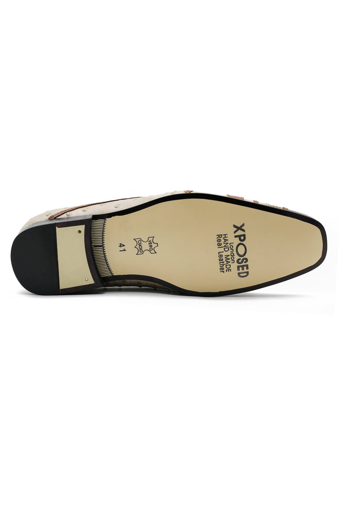 Real Leather Buckled Cream Shoes