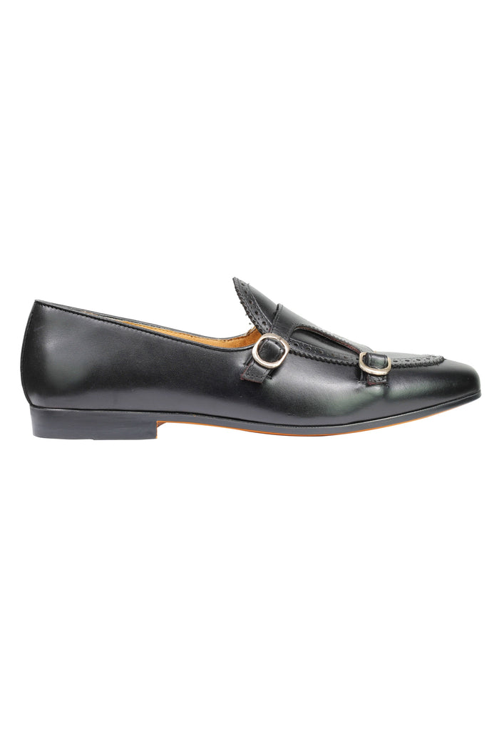Real Leather Double Monk Shoes Black