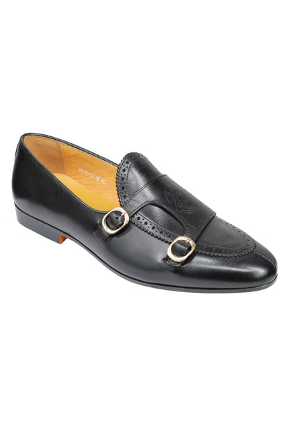 Real Leather Double Monk Shoes Black