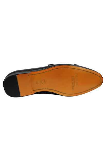 Real Leather Double Monk Shoes Black