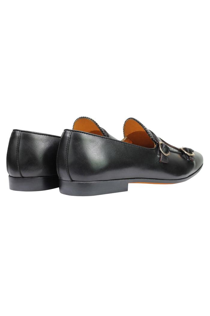 Real Leather Double Monk Shoes Black