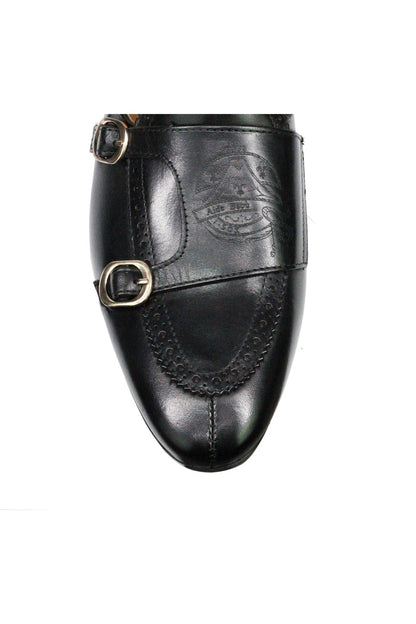 Real Leather Double Monk Shoes Black