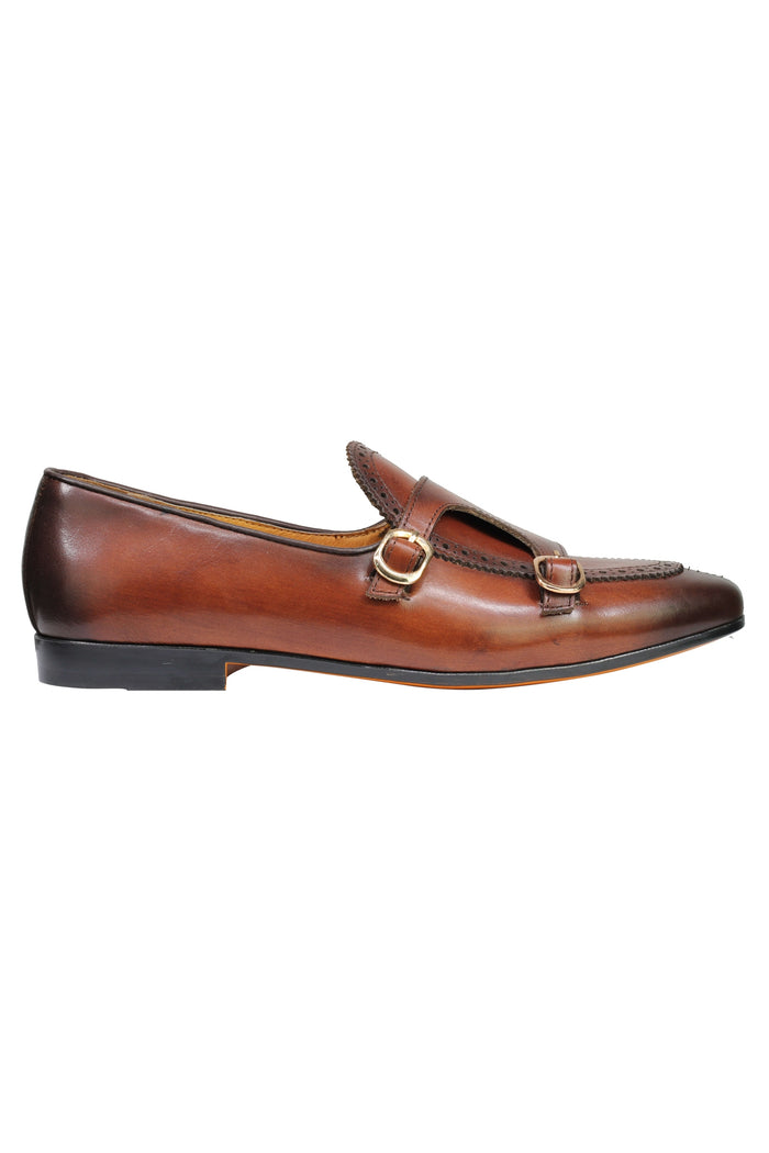 Real Leather Double Monk shoes Brown