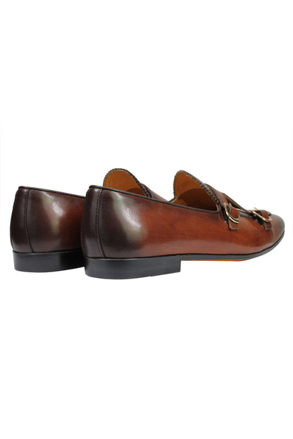 Real Leather Double Monk shoes Brown