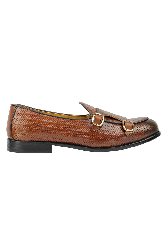 Real Leather Double Monk Strap Brown Loafer