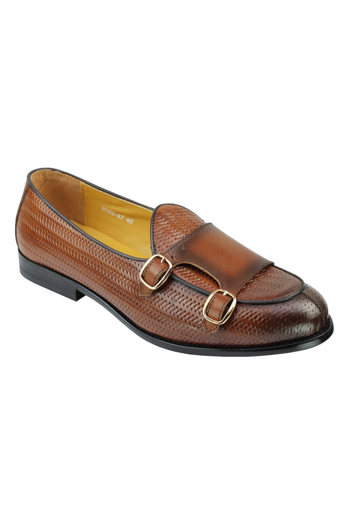 Real Leather Double Monk Strap Brown Loafer