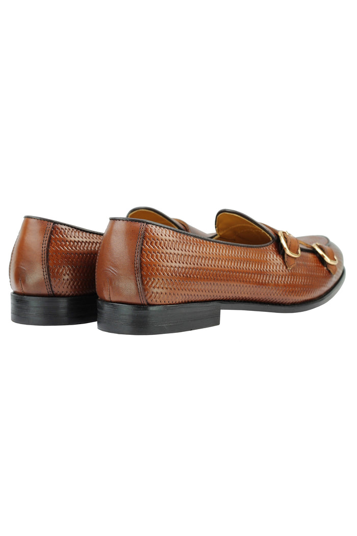 Real Leather Double Monk Strap Brown Loafer