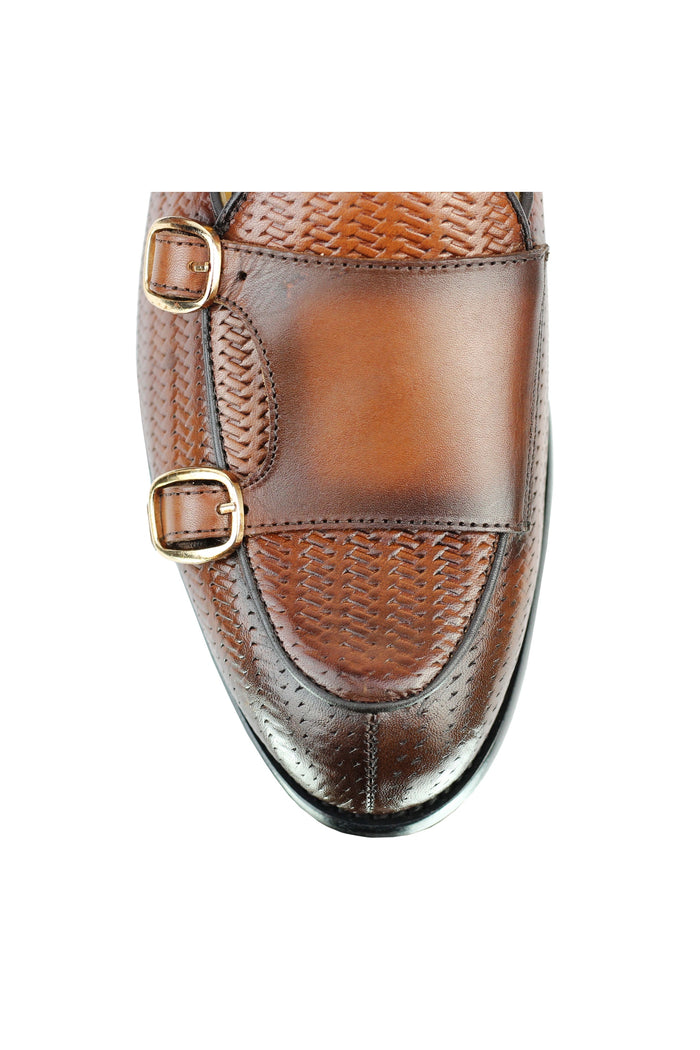 Real Leather Double Monk Strap Brown Loafer