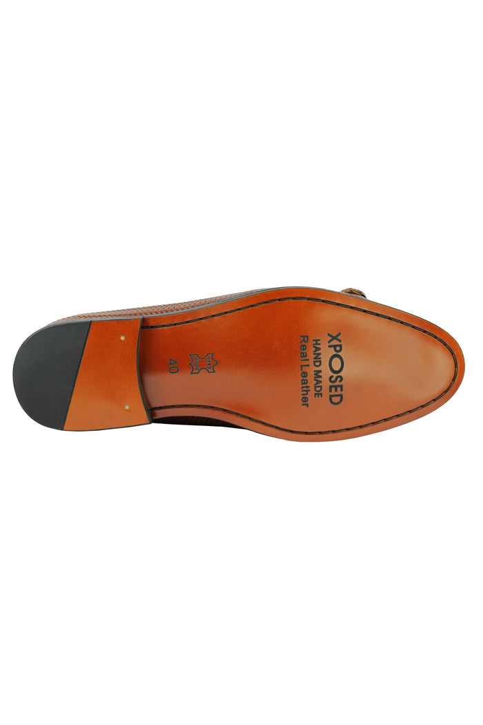 Real Leather Double Monk Strap Brown Loafer