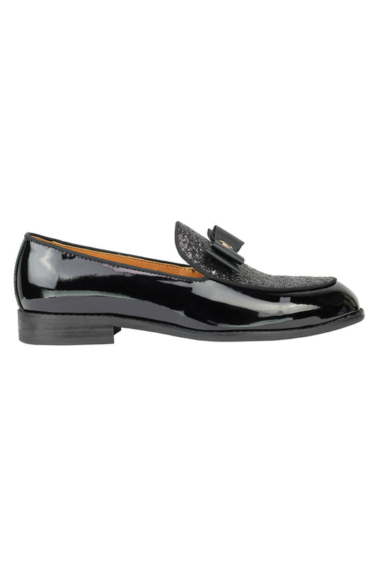 Real Leather Glossy Glitter Bow Tie Loafers
