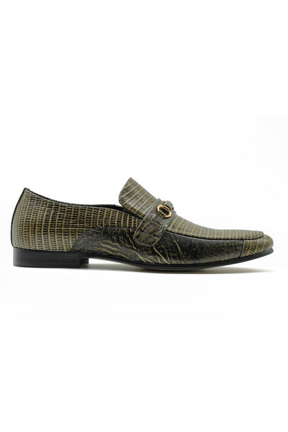 REAL LEATHER GREEN PRINTED SHOES WITH BUCKLE