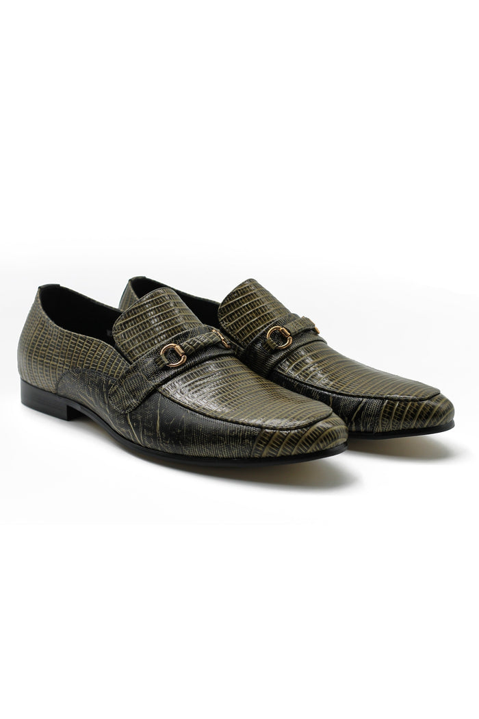 REAL LEATHER GREEN PRINTED SHOES WITH BUCKLE